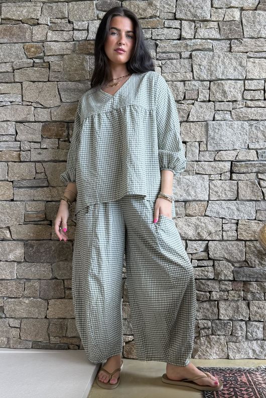 Arbi Gingham 7/8 Barrel Pant Khaki